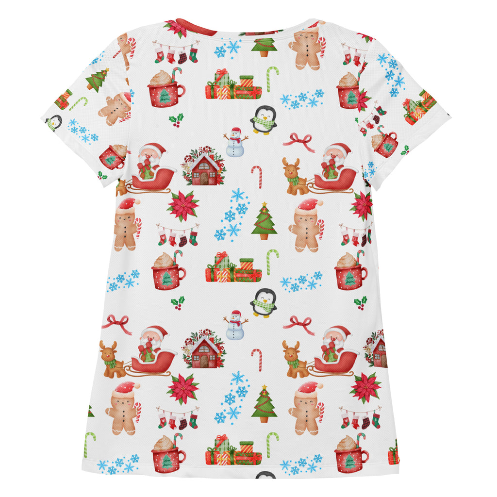 Women’s Christmas Themed Performance Athletic T-Shirt - Lightweight Moisture Wicking Workout Top with UPF 50+