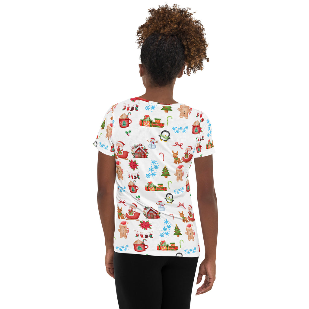 Women’s Christmas Themed Performance Athletic T-Shirt - Lightweight Moisture Wicking Workout Top with UPF 50+