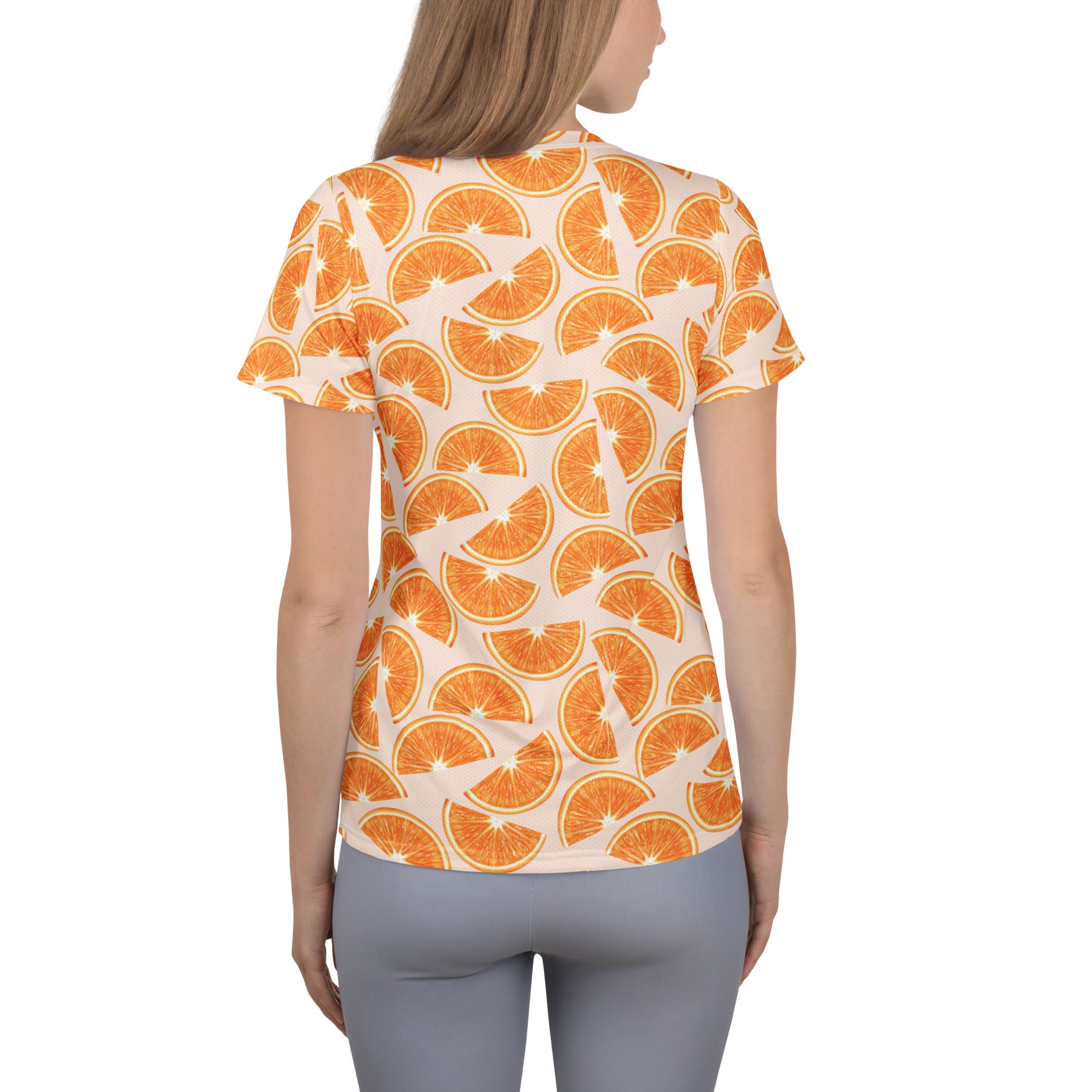 Women’s Orange Slice Performance Athletic T-Shirt - Lightweight Moisture Wicking Workout Top with UPF 50+