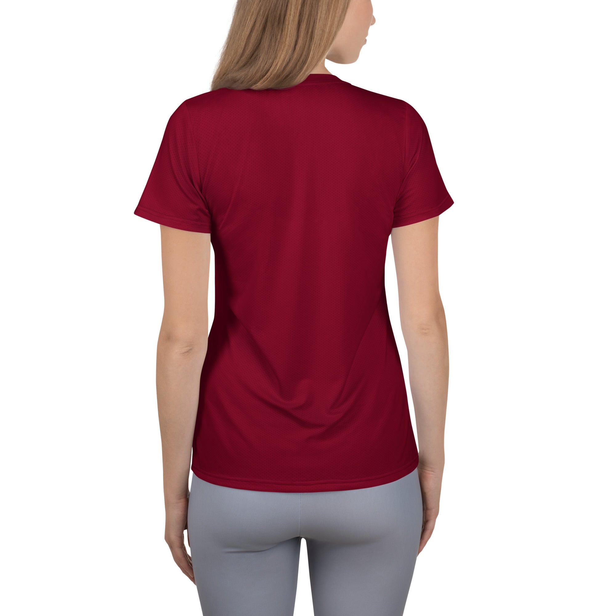 Women’s Dark Red Performance Athletic T-Shirt - Lightweight Moisture Wicking Workout Top with UPF 50+