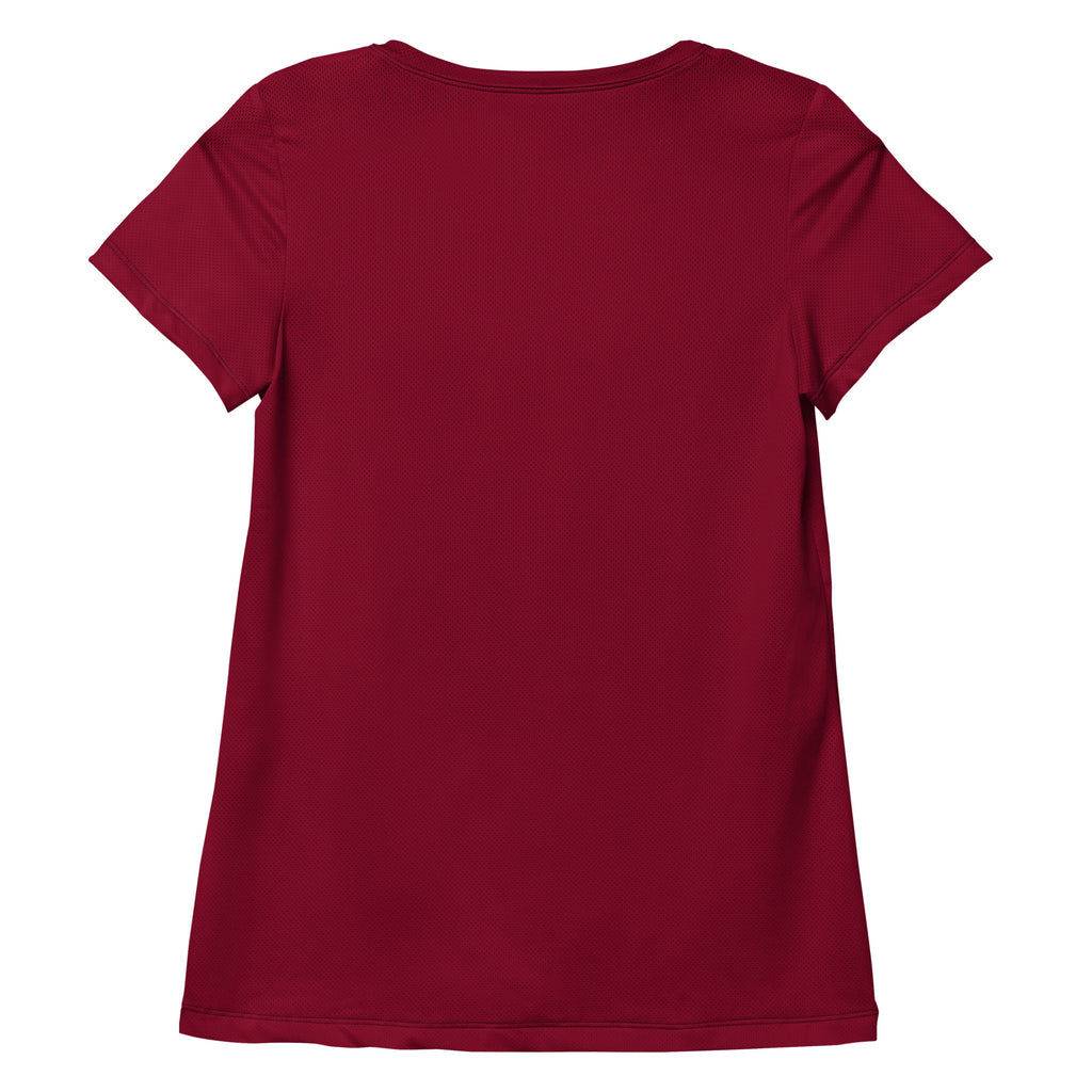 Women’s Dark Red Performance Athletic T-Shirt - Lightweight Moisture Wicking Workout Top with UPF 50+
