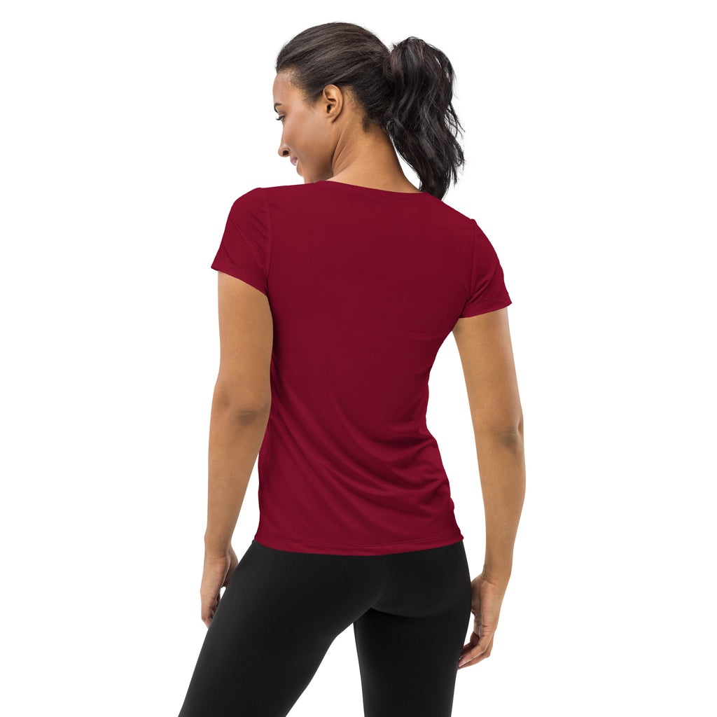 Women’s Dark Red Performance Athletic T-Shirt - Lightweight Moisture Wicking Workout Top with UPF 50+