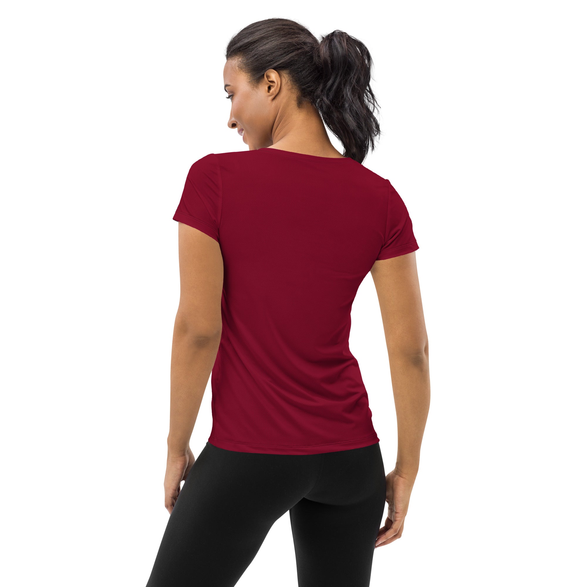 Women’s Dark Red Performance Athletic T-Shirt - Lightweight Moisture Wicking Workout Top with UPF 50+