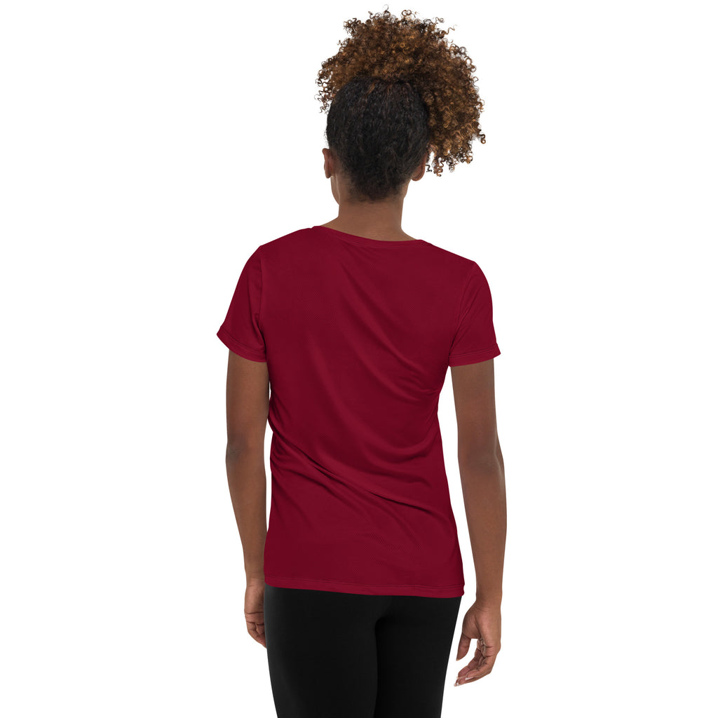Women’s Dark Red Performance Athletic T-Shirt - Lightweight Moisture Wicking Workout Top with UPF 50+