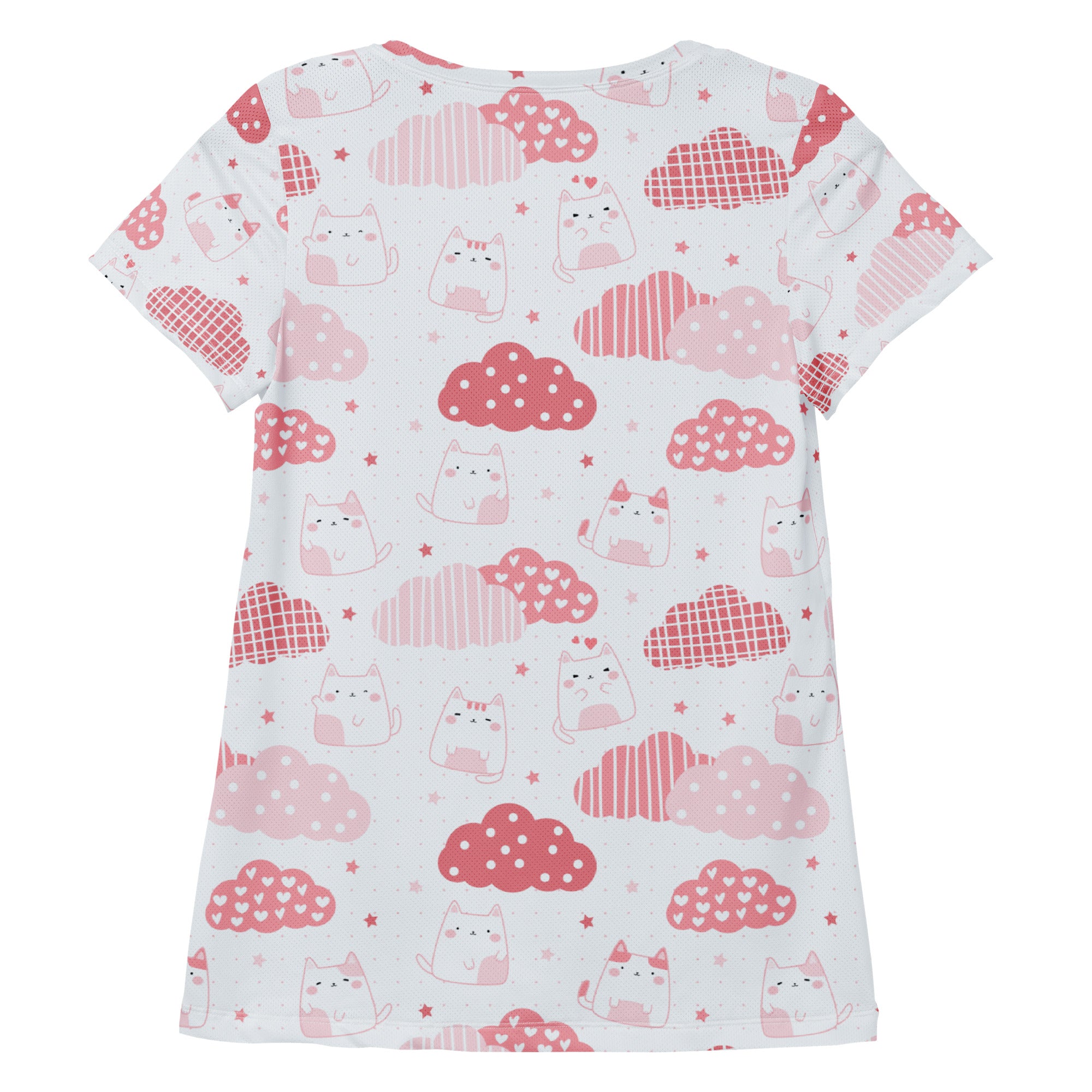 Women’s Kawaii Cats & Clouds Performance Athletic T-Shirt - Lightweight Moisture Wicking Workout Top with UPF 50+