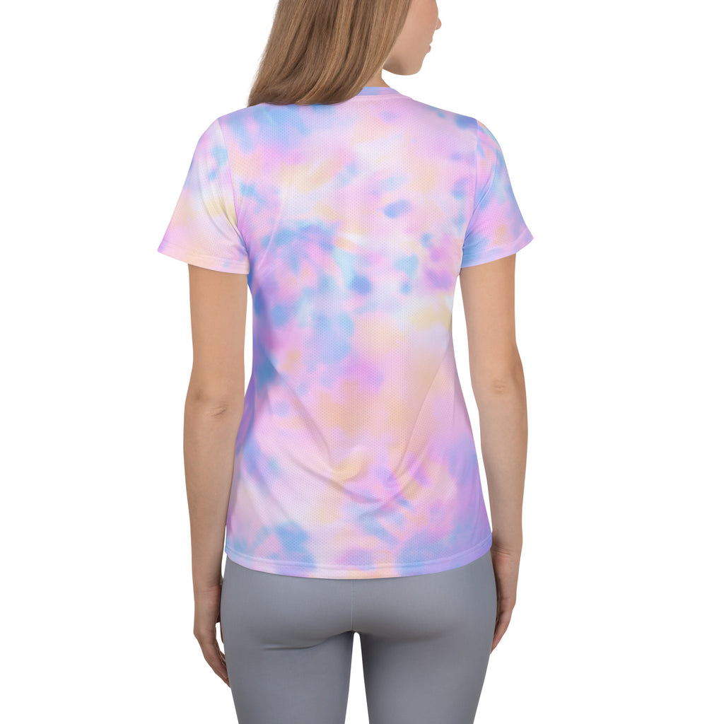 Women’s Pastel Watercolor Tie Dye Performance Athletic T-Shirt - Lightweight Moisture Wicking Workout Top with UPF 50+