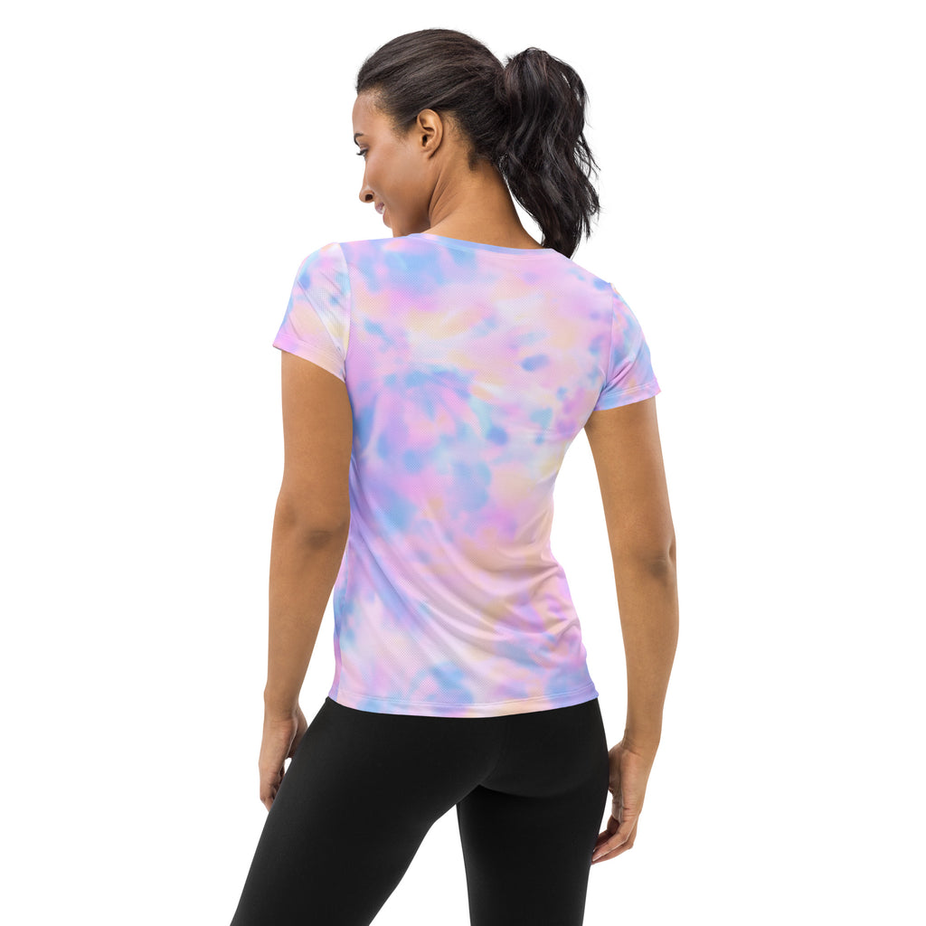 Women’s Pastel Watercolor Tie Dye Performance Athletic T-Shirt - Lightweight Moisture Wicking Workout Top with UPF 50+