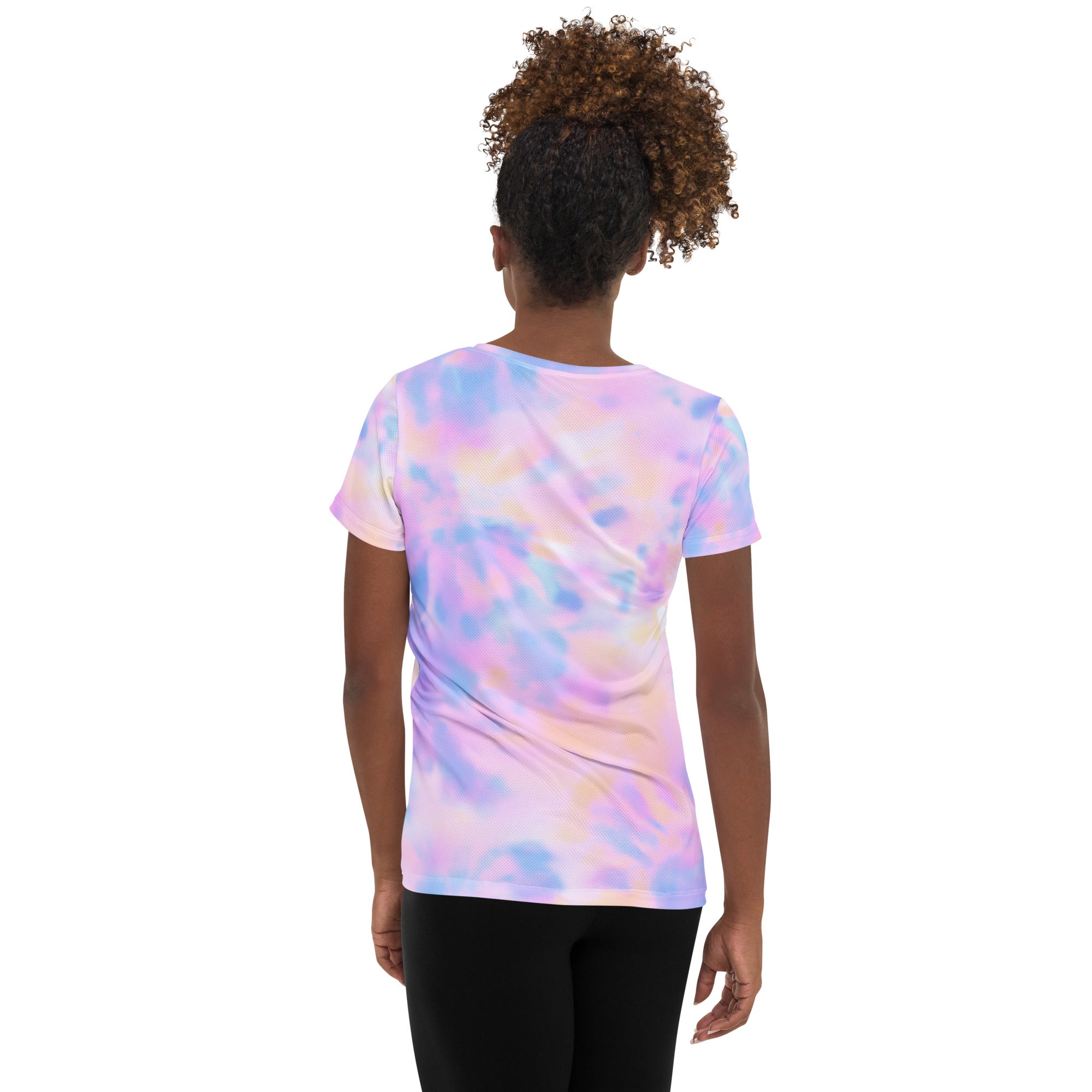 Women’s Pastel Watercolor Tie Dye Performance Athletic T-Shirt - Lightweight Moisture Wicking Workout Top with UPF 50+