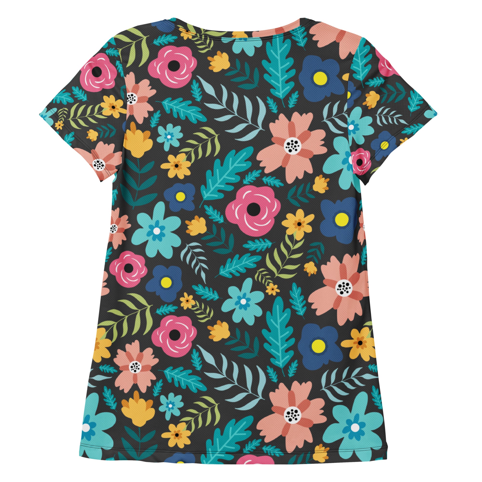 Women’s Dark Botanical Floral Performance Athletic T-Shirt - Lightweight Moisture Wicking Workout Top with UPF 50+