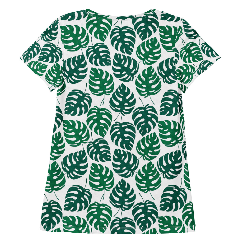 Women’s Monstera Leaf Performance Athletic T-Shirt - Lightweight Moisture Wicking Workout Top with UPF 50+