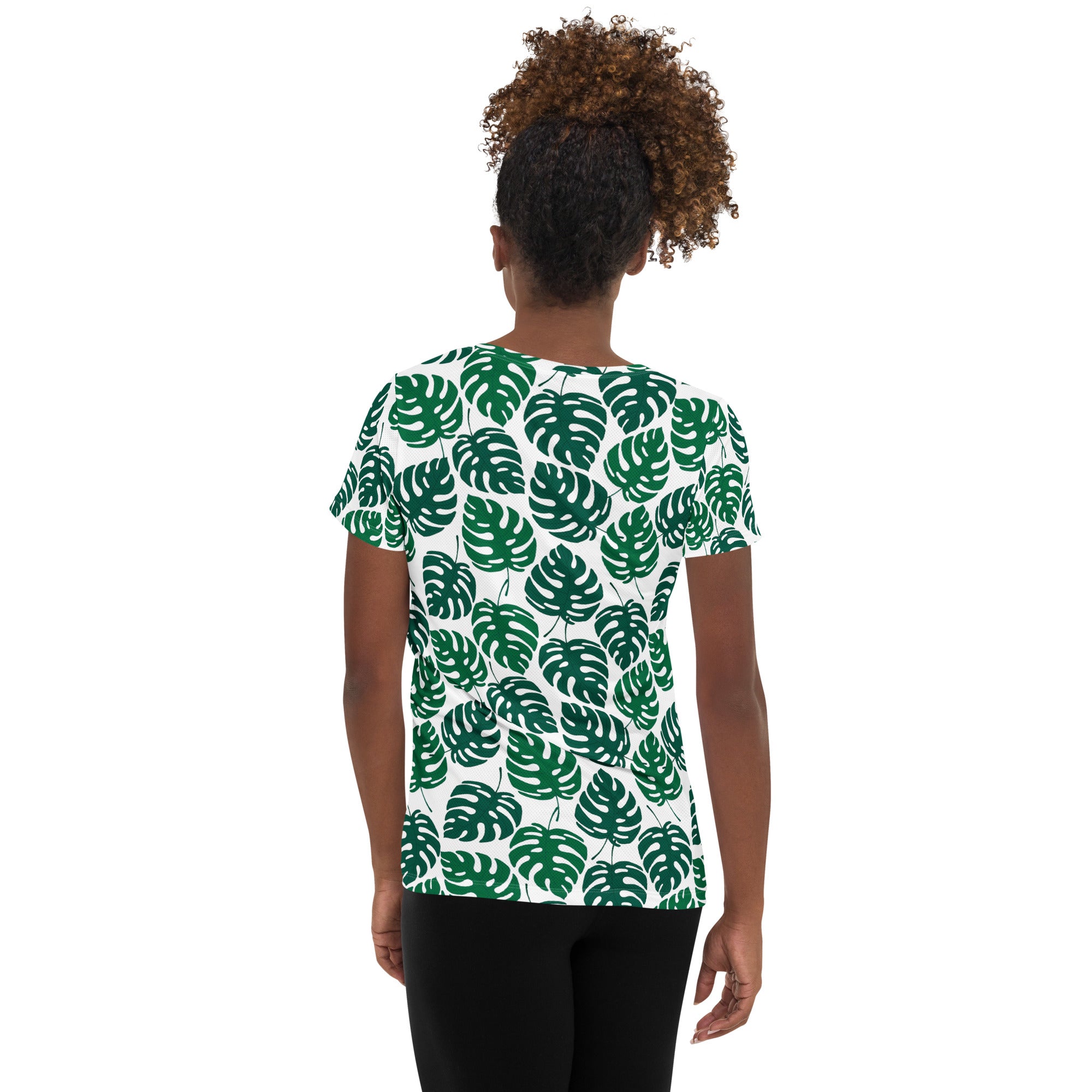 Women’s Monstera Leaf Performance Athletic T-Shirt - Lightweight Moisture Wicking Workout Top with UPF 50+