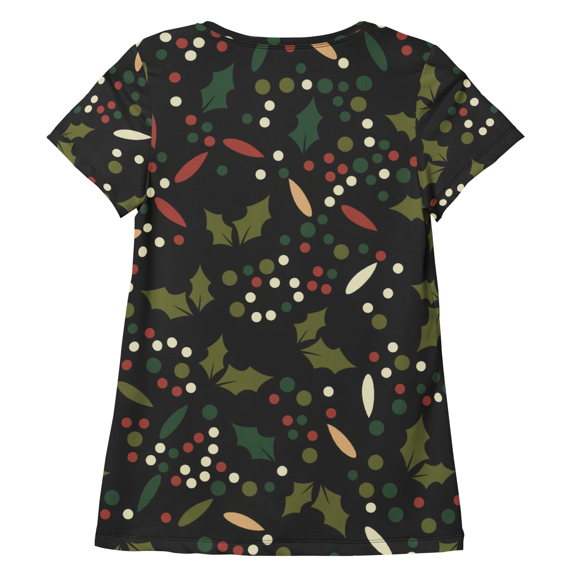 Women’s Christmas Holly Performance Athletic T-Shirt - Lightweight Moisture Wicking Workout Top with UPF 50+