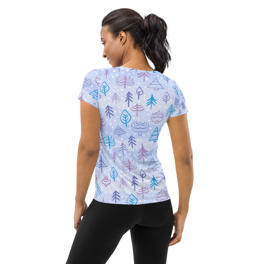 Women’s Winter Forest Performance Athletic T-Shirt - Lightweight Moisture Wicking Workout Top with UPF 50+