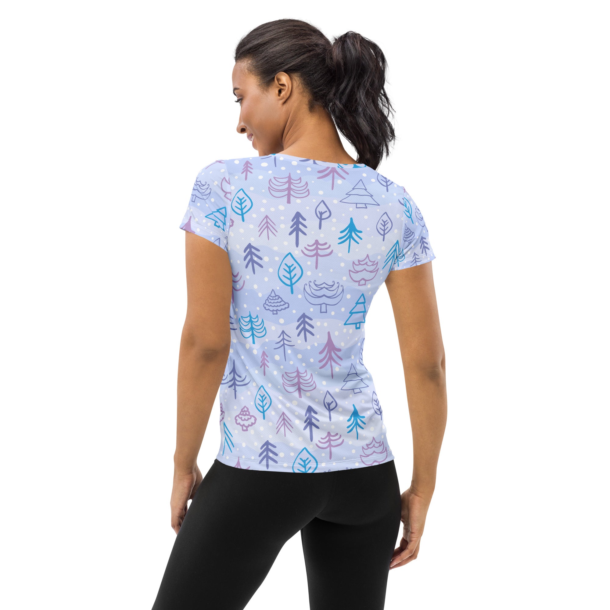 Women’s Winter Forest Performance Athletic T-Shirt - Lightweight Moisture Wicking Workout Top with UPF 50+
