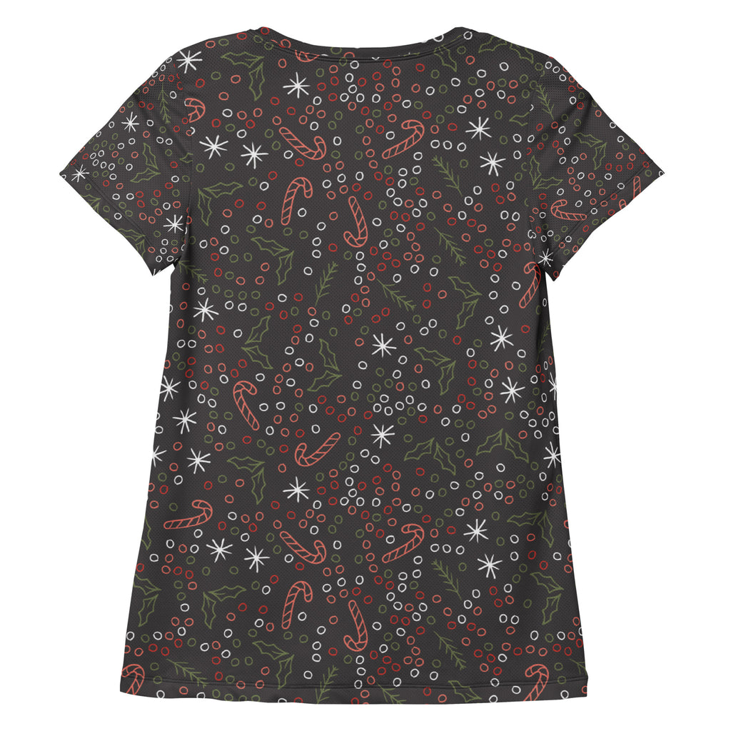 Women’s Christmas Candy Cane Performance Athletic T-Shirt - Lightweight Moisture Wicking Workout Top with UPF 50+