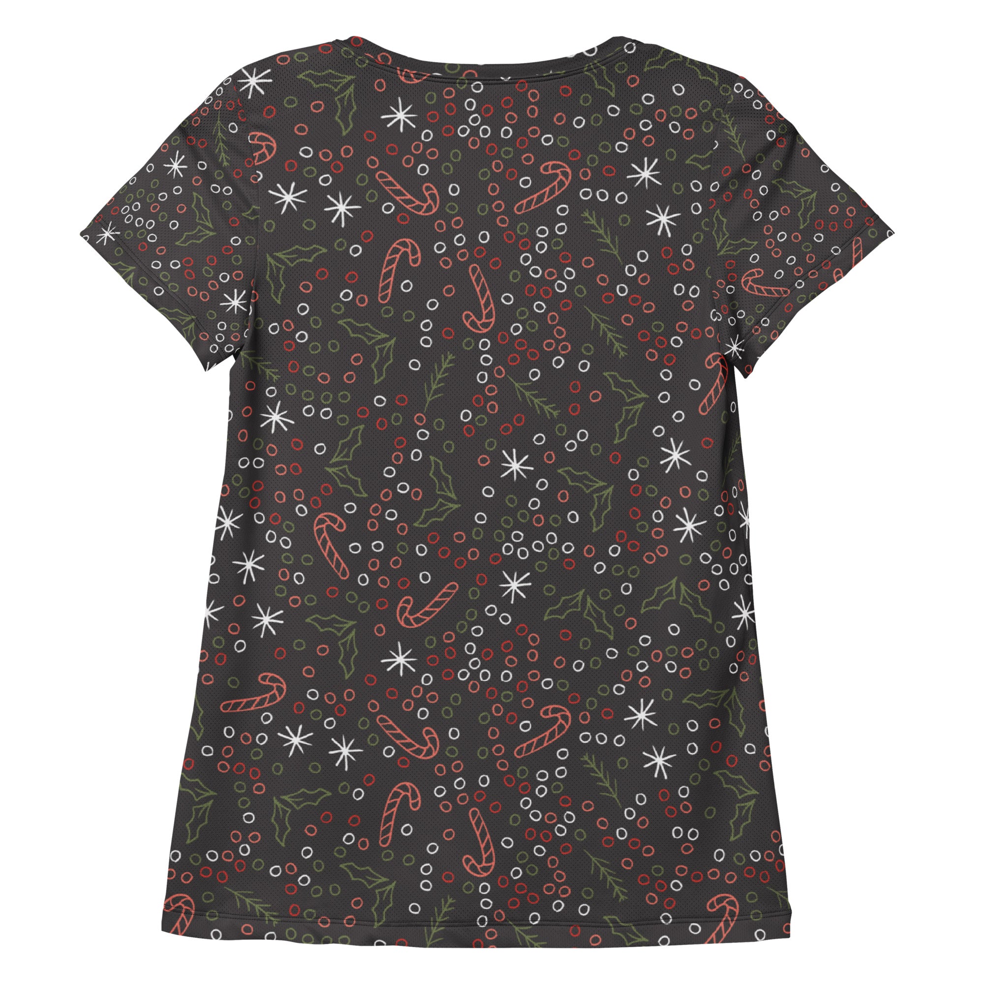 Women’s Christmas Candy Cane Performance Athletic T-Shirt - Lightweight Moisture Wicking Workout Top with UPF 50+