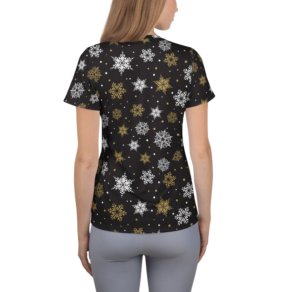 Women’s Gold Snowflake Performance Athletic T-Shirt - Lightweight Moisture Wicking Workout Top with UPF 50+