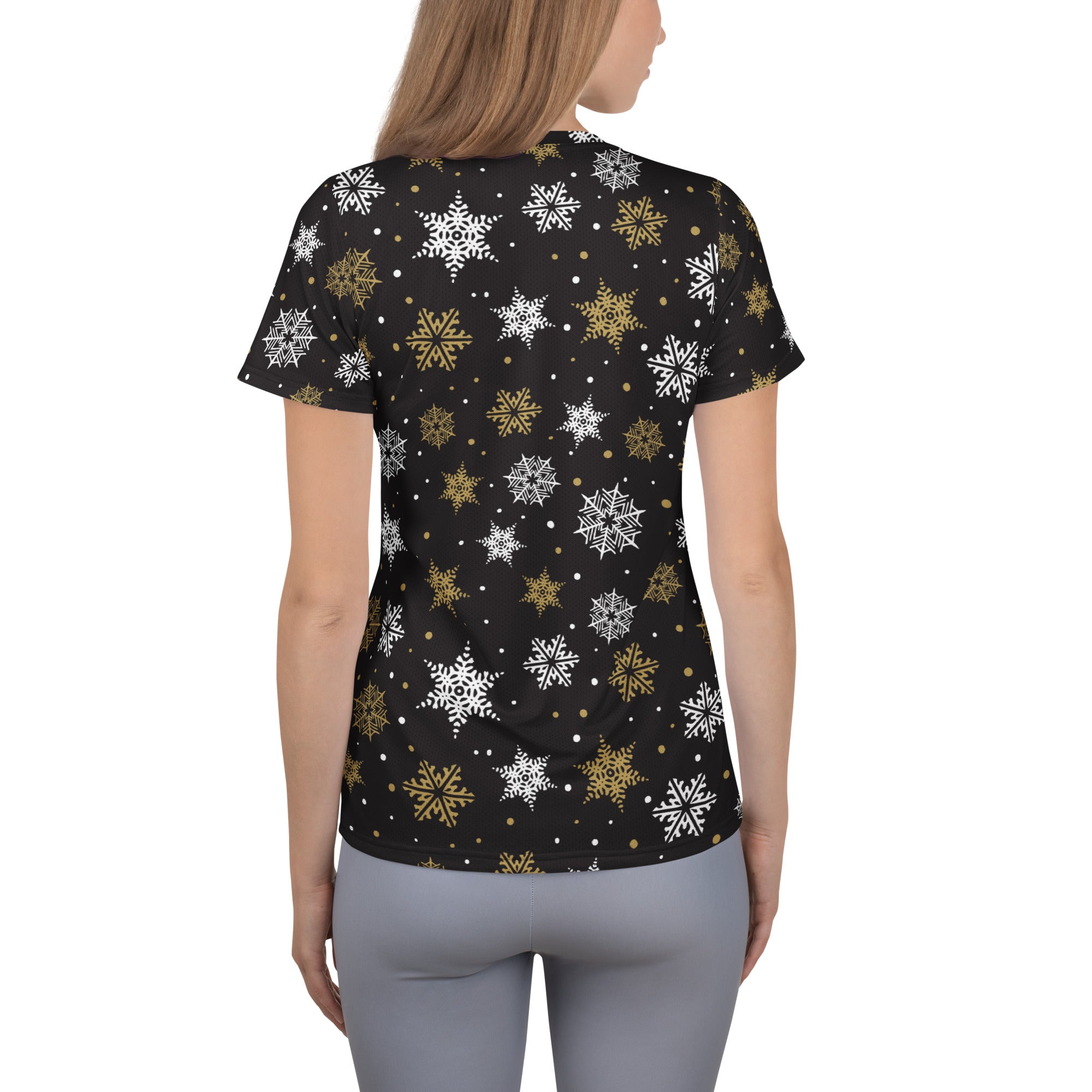 Women’s Gold Snowflake Performance Athletic T-Shirt - Lightweight Moisture Wicking Workout Top with UPF 50+