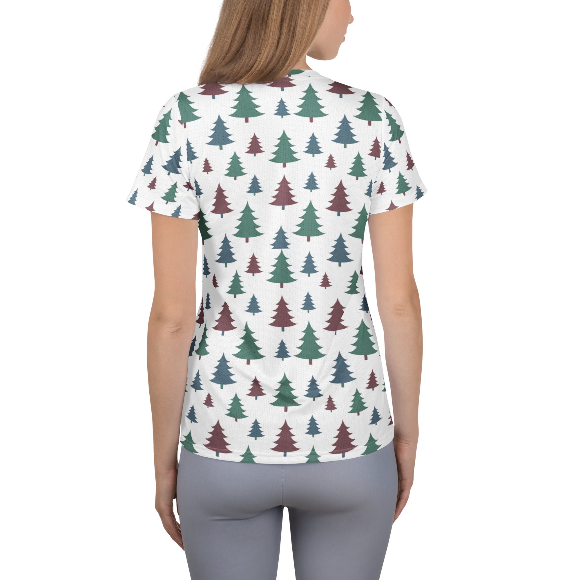 Women’s Christmas Tree Performance Athletic T-Shirt - Lightweight Moisture Wicking Workout Top with UPF 50+