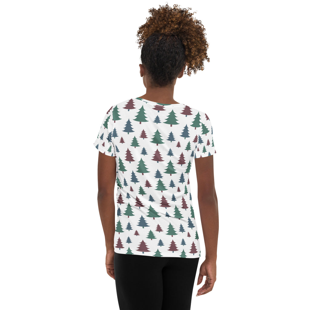 Women’s Christmas Tree Performance Athletic T-Shirt - Lightweight Moisture Wicking Workout Top with UPF 50+