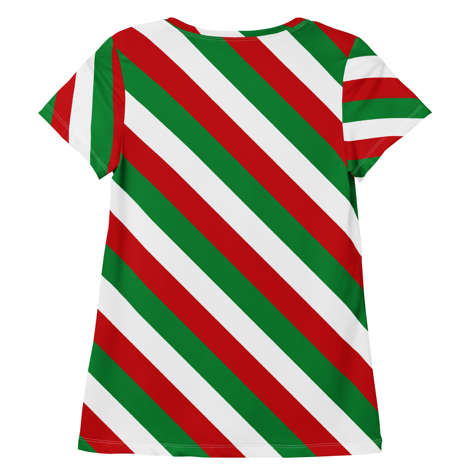 Women’s Christmas Candy Cane Stripe Performance Athletic T-Shirt - Lightweight Moisture Wicking Workout Top with UPF 50+