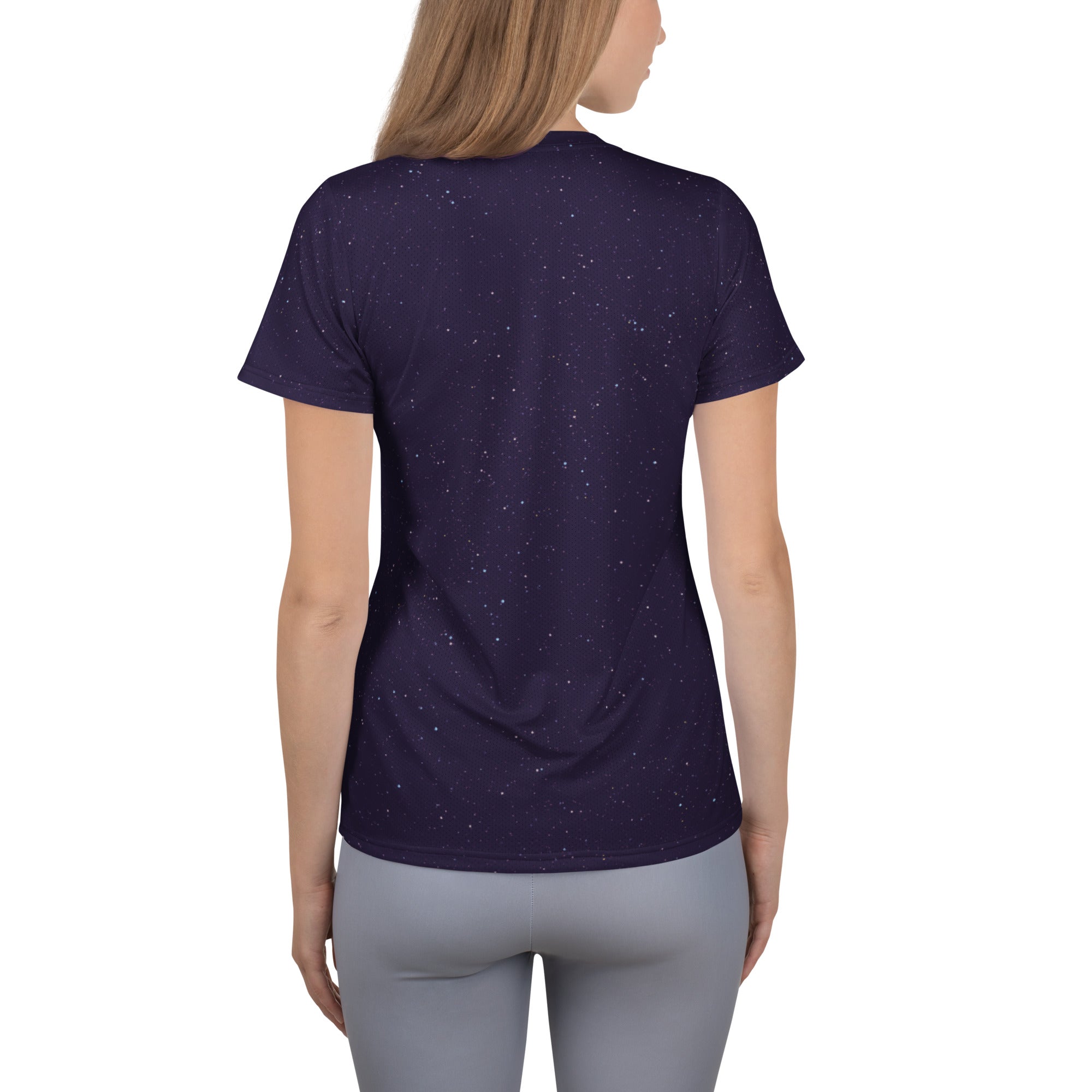 Women’s Purple Galaxy Performance Athletic T-Shirt - Lightweight Moisture Wicking Workout Top with UPF 50+