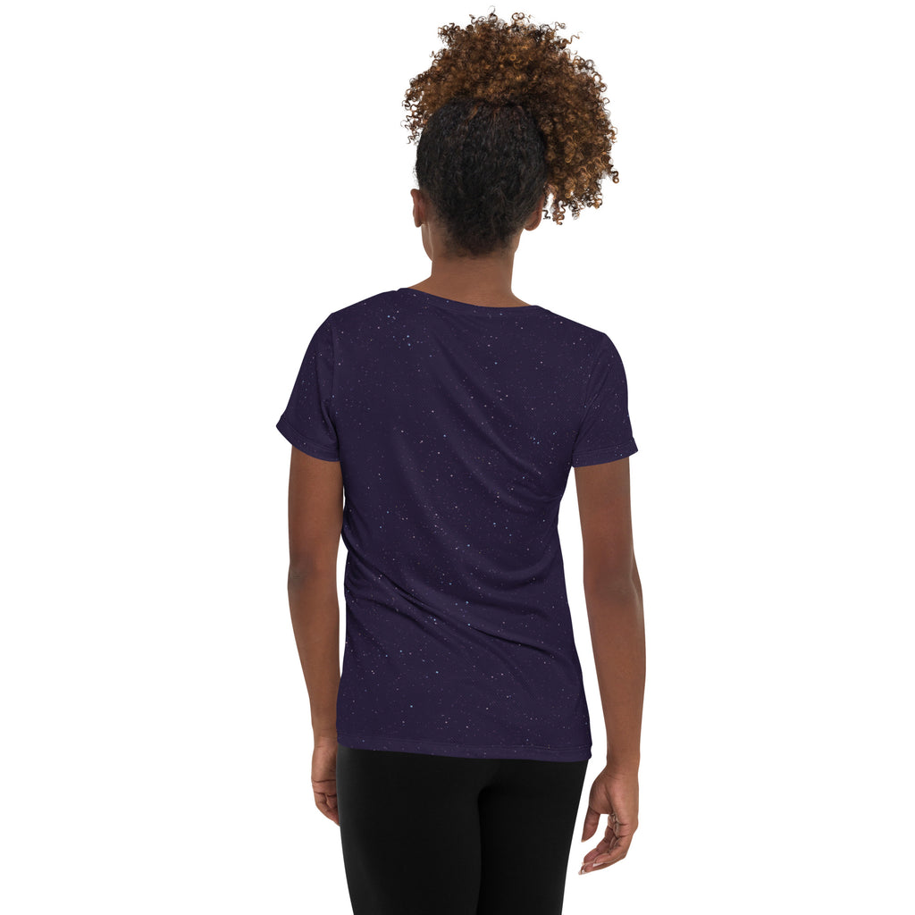 Women’s Purple Galaxy Performance Athletic T-Shirt - Lightweight Moisture Wicking Workout Top with UPF 50+