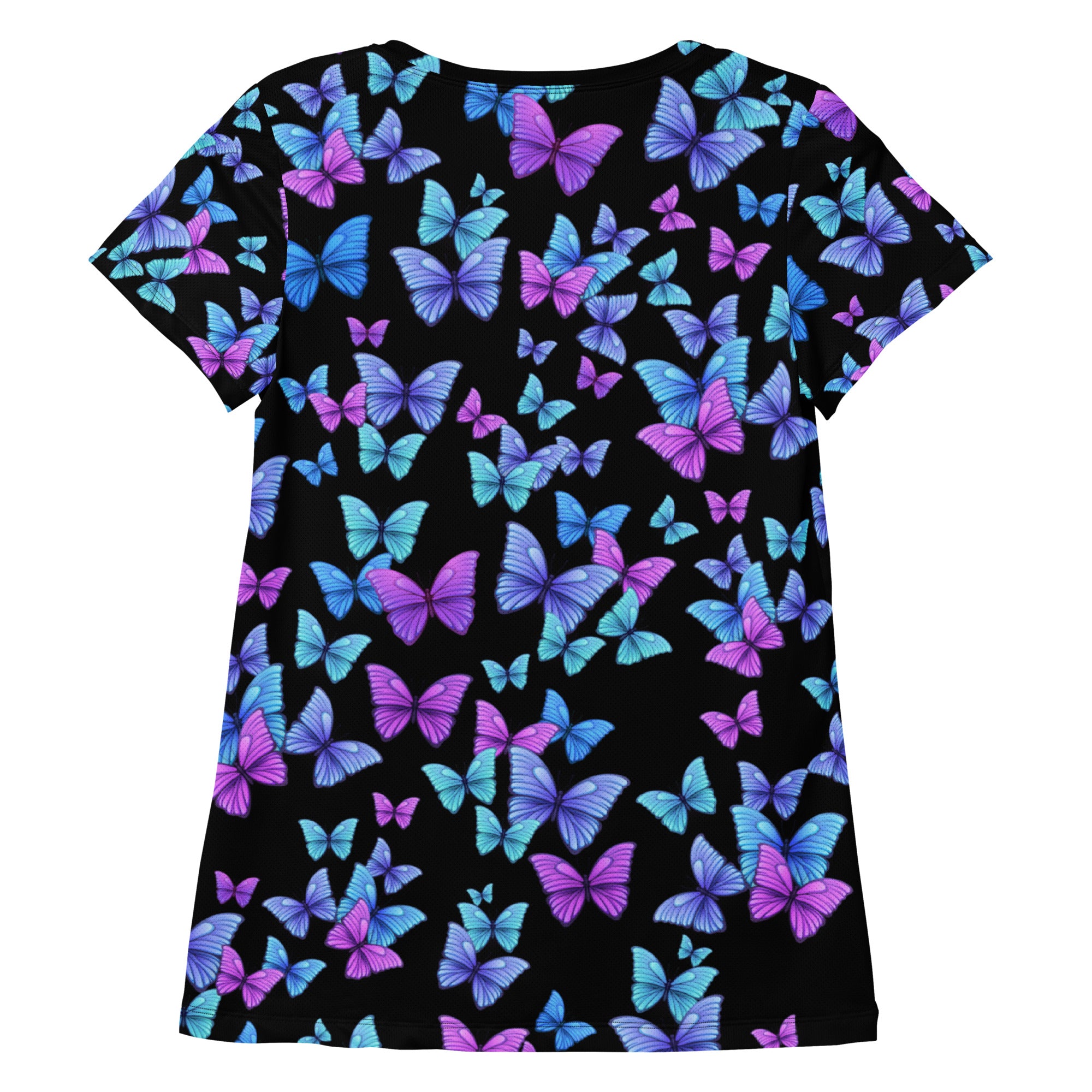 Women’s Vibrant Butterfly Performance Athletic T-Shirt - Lightweight Moisture Wicking Workout Top with UPF 50+
