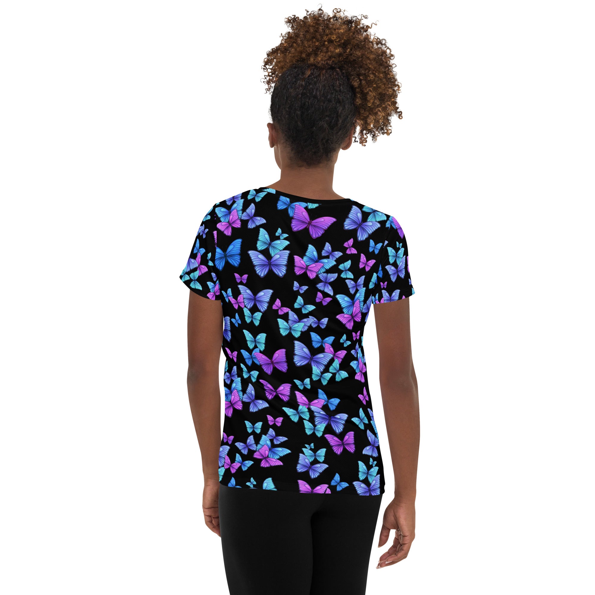 Women’s Vibrant Butterfly Performance Athletic T-Shirt - Lightweight Moisture Wicking Workout Top with UPF 50+