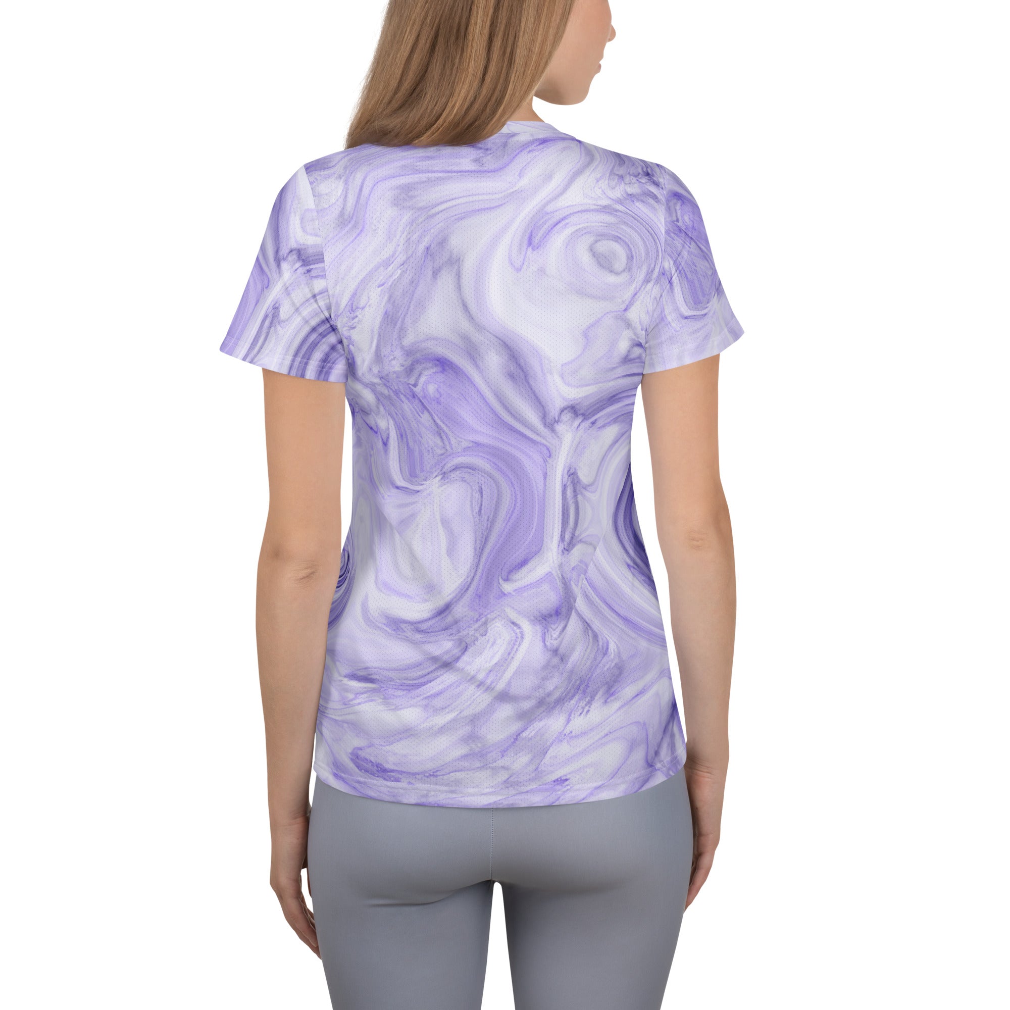 Women’s Lavender Marble Performance Athletic T-Shirt - Lightweight Moisture Wicking Workout Top with UPF 50+