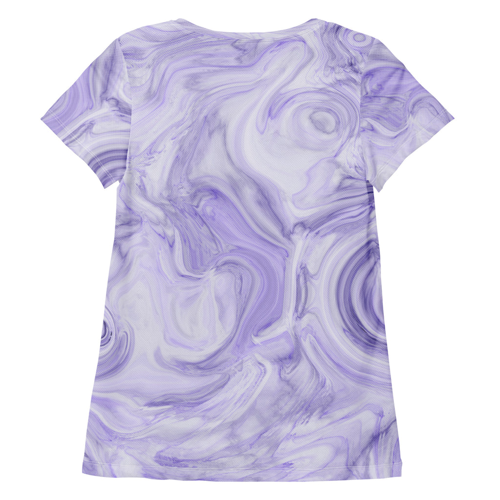 Women’s Lavender Marble Performance Athletic T-Shirt - Lightweight Moisture Wicking Workout Top with UPF 50+