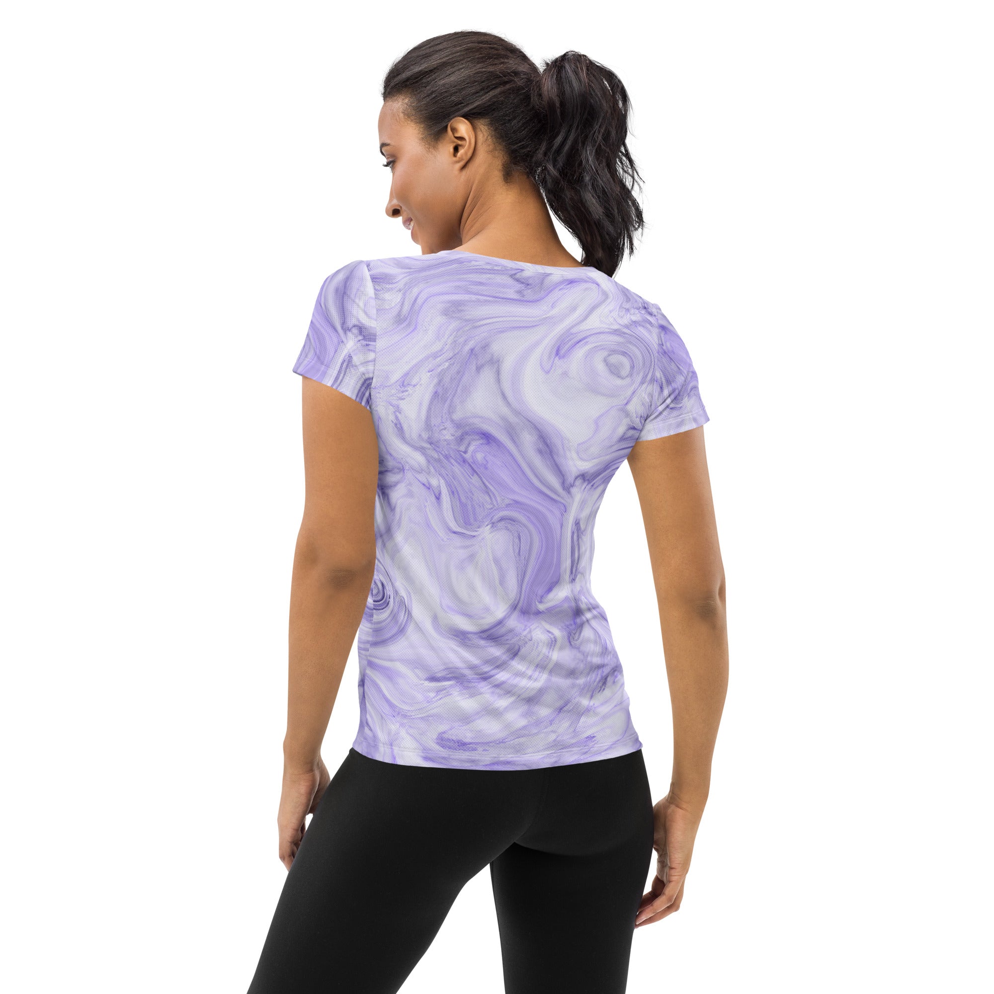 Women’s Lavender Marble Performance Athletic T-Shirt - Lightweight Moisture Wicking Workout Top with UPF 50+