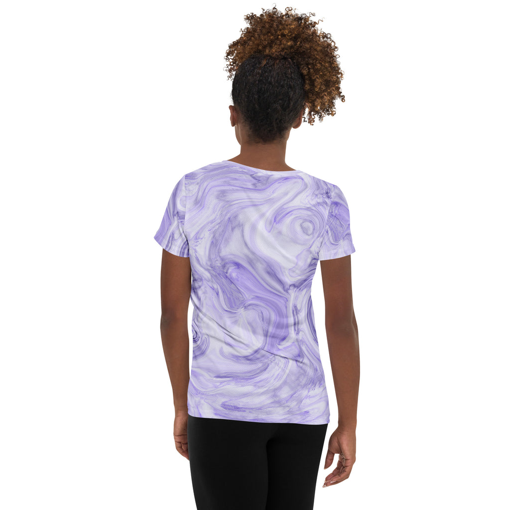 Women’s Lavender Marble Performance Athletic T-Shirt - Lightweight Moisture Wicking Workout Top with UPF 50+