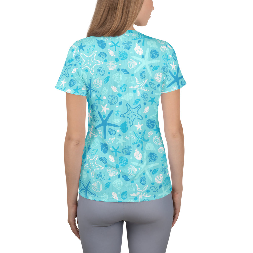 Women’s Starfish & Shells Performance Athletic T-Shirt - Lightweight Moisture Wicking Workout Top with UPF 50+