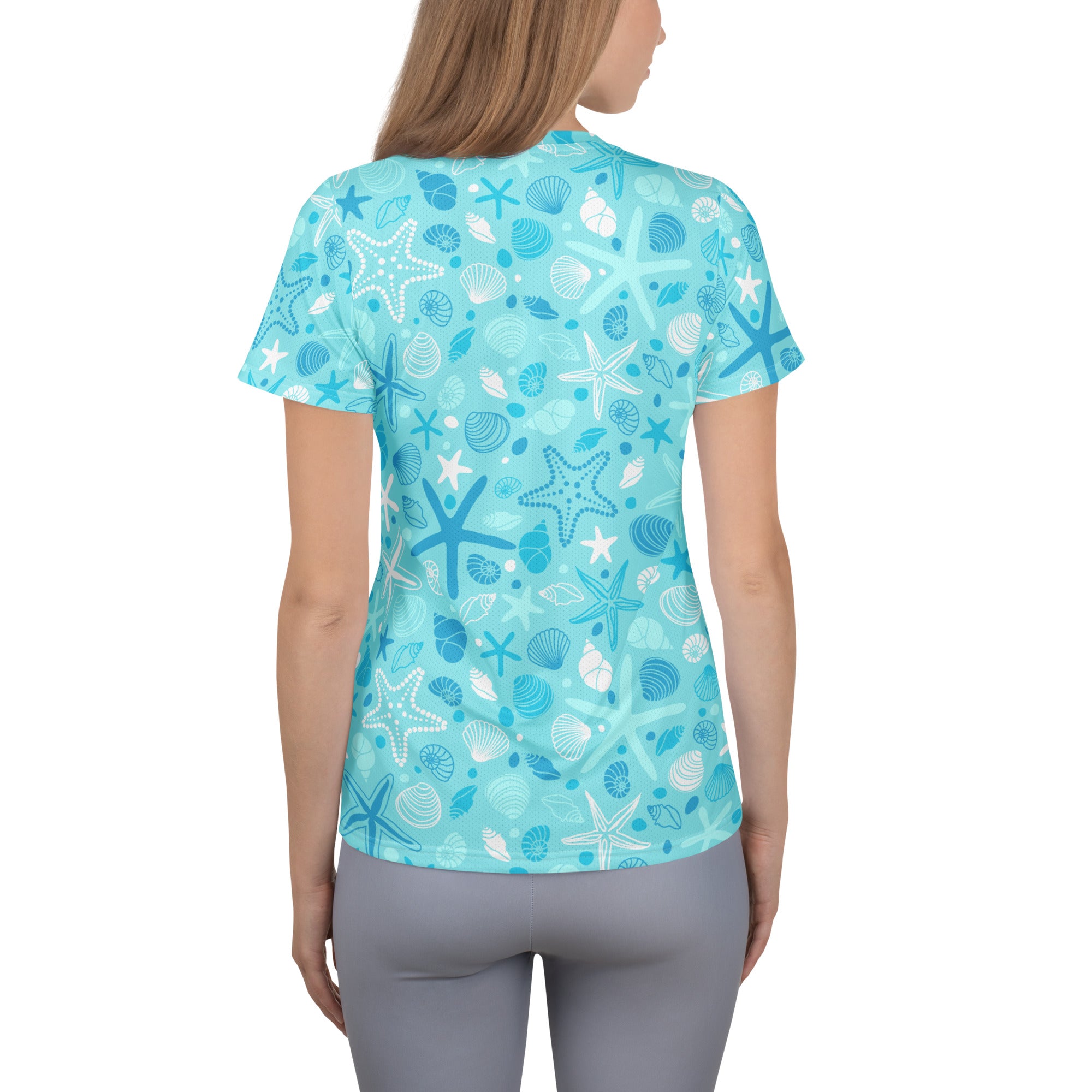Women’s Starfish & Shells Performance Athletic T-Shirt - Lightweight Moisture Wicking Workout Top with UPF 50+