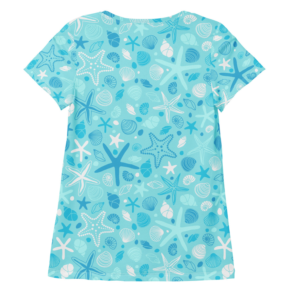 Women’s Starfish & Shells Performance Athletic T-Shirt - Lightweight Moisture Wicking Workout Top with UPF 50+