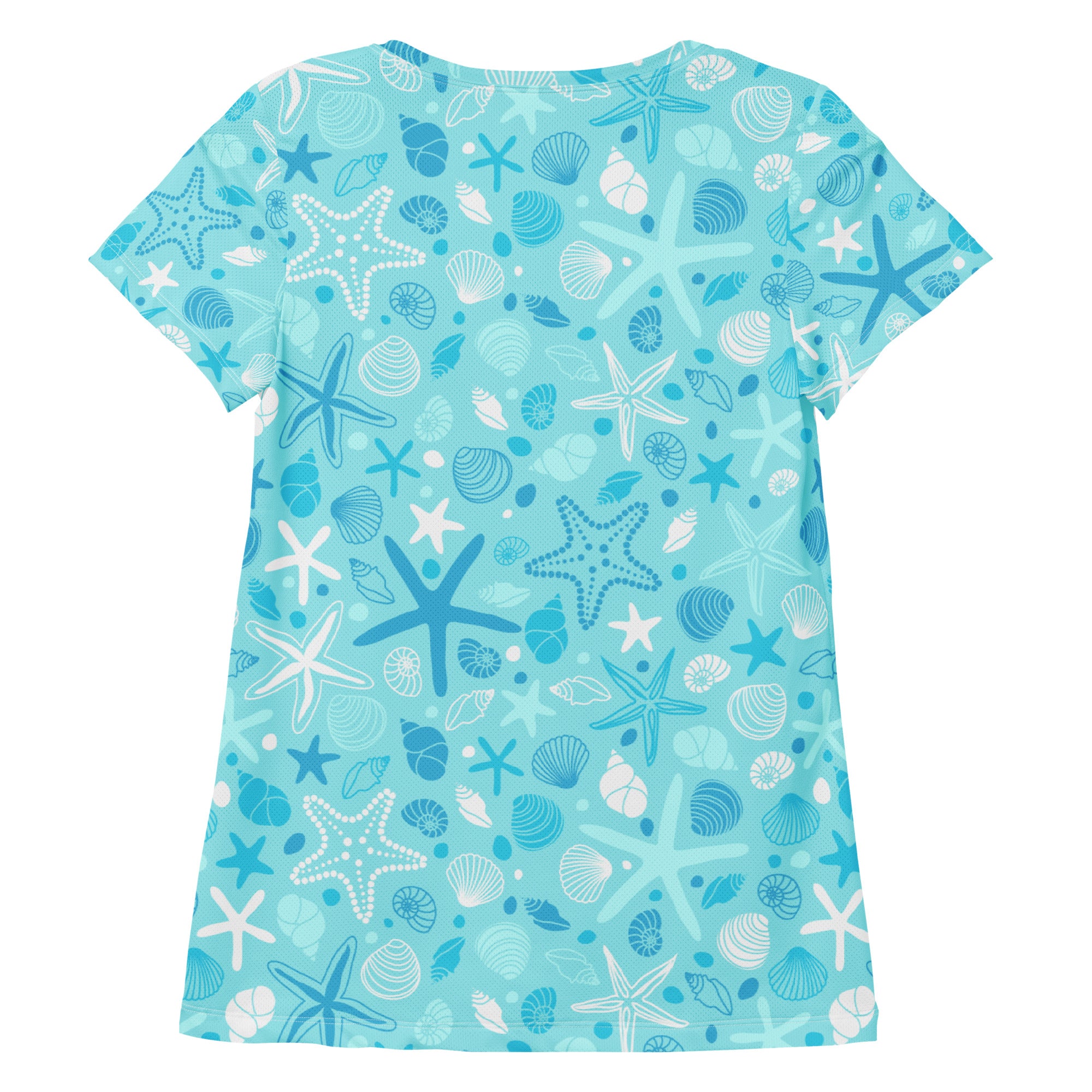 Women’s Starfish & Shells Performance Athletic T-Shirt - Lightweight Moisture Wicking Workout Top with UPF 50+