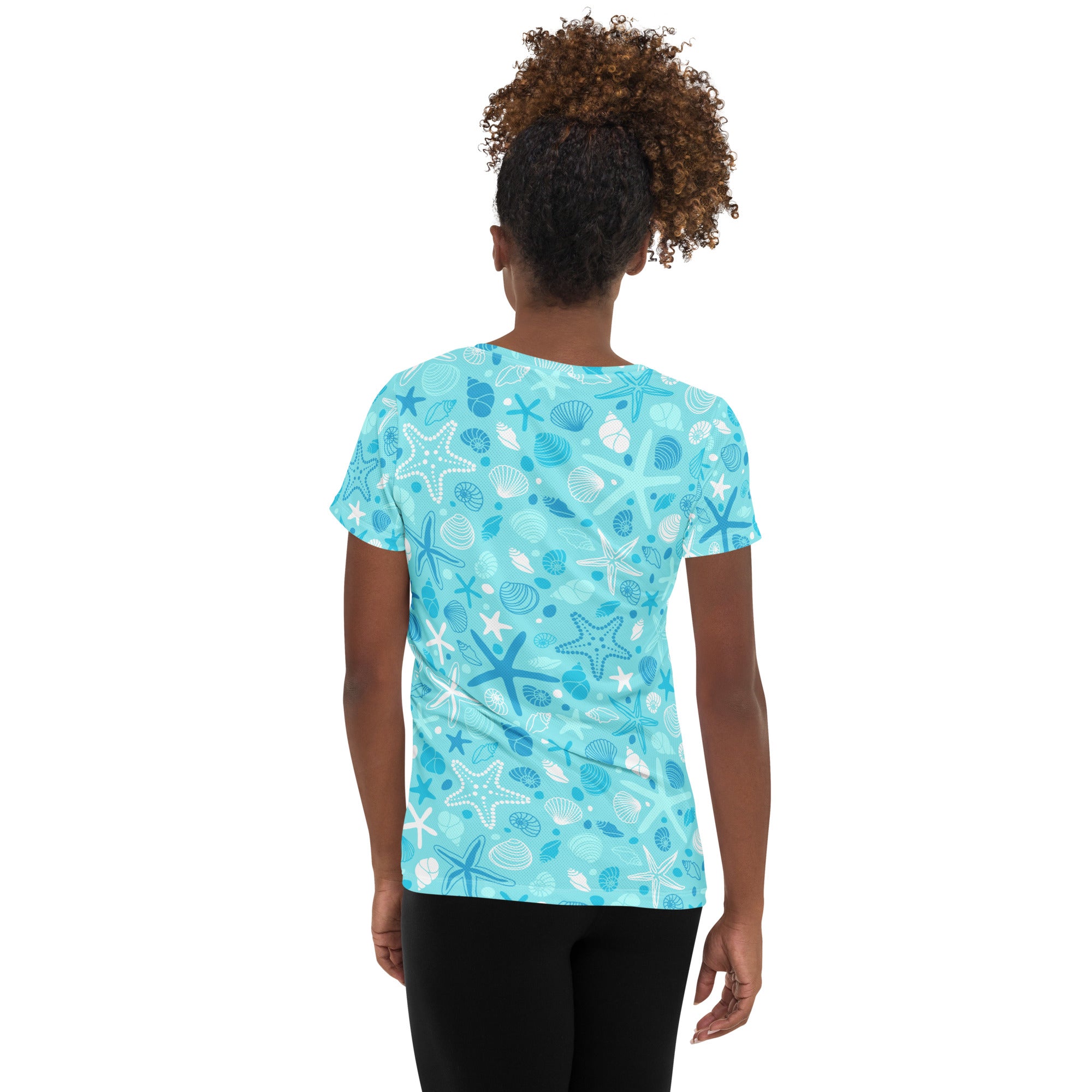 Women’s Starfish & Shells Performance Athletic T-Shirt - Lightweight Moisture Wicking Workout Top with UPF 50+
