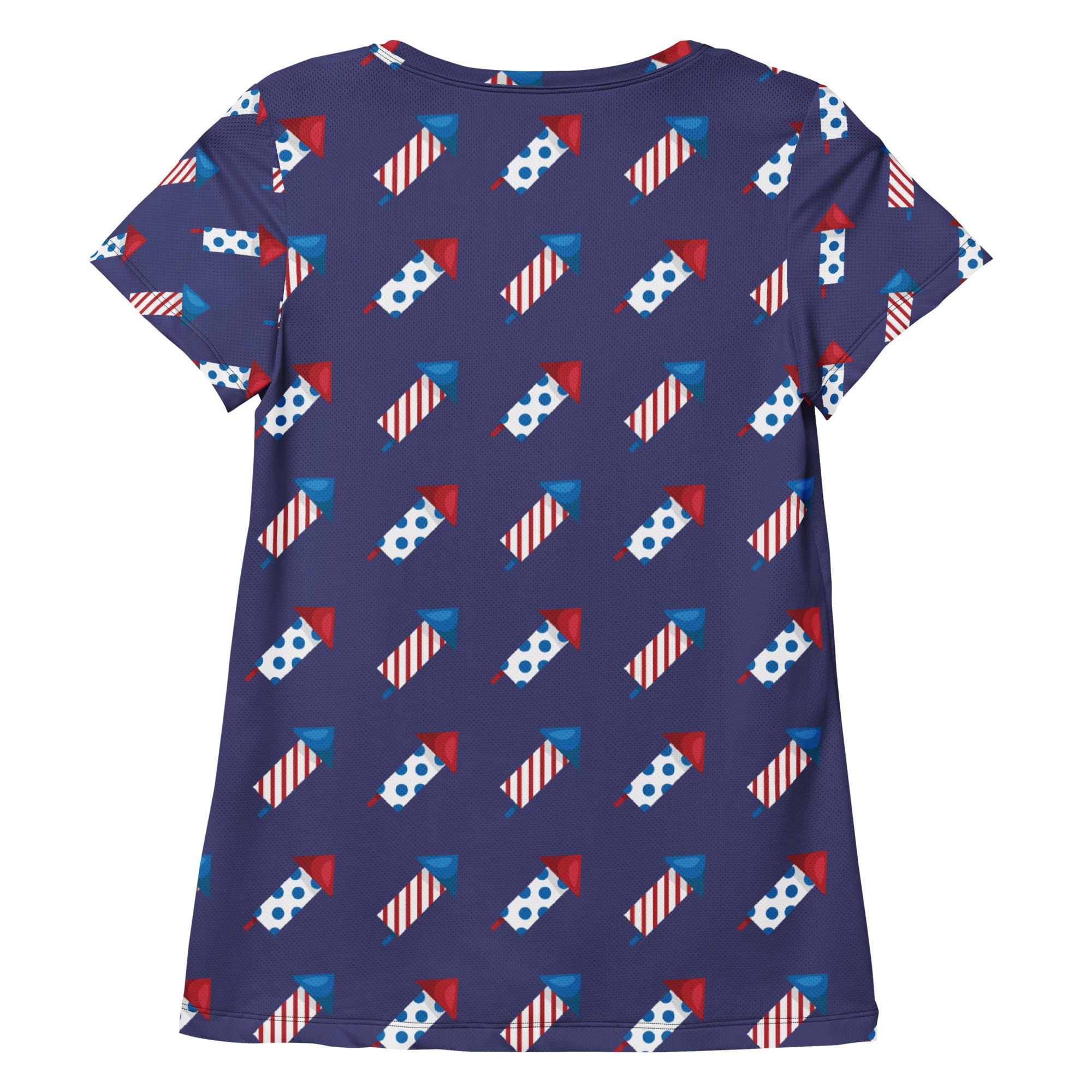 Women’s Patriotic Fireworks Performance Athletic T-Shirt - Lightweight Moisture Wicking Workout Top with UPF 50+