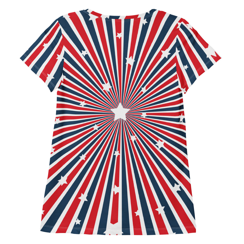 Women’s Patriotic Starburst Performance Athletic T-Shirt - Lightweight Moisture Wicking Workout Top with UPF 50+