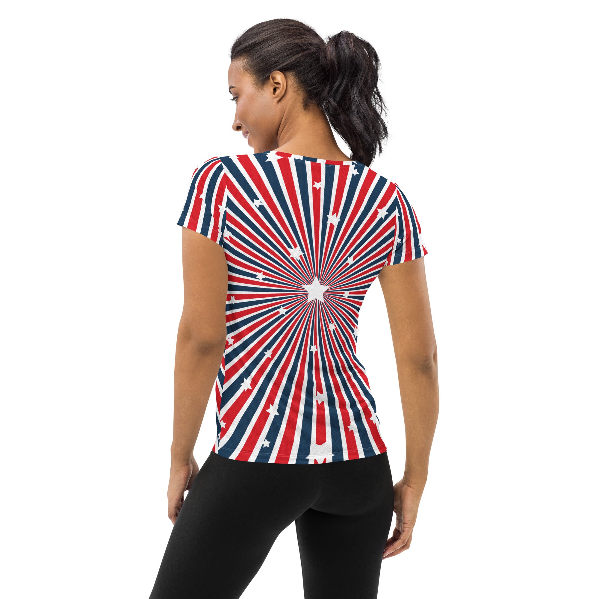 Women’s Patriotic Starburst Performance Athletic T-Shirt - Lightweight Moisture Wicking Workout Top with UPF 50+