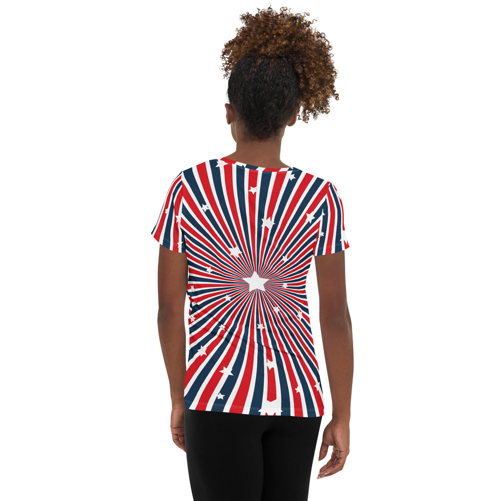 Women’s Patriotic Starburst Performance Athletic T-Shirt - Lightweight Moisture Wicking Workout Top with UPF 50+