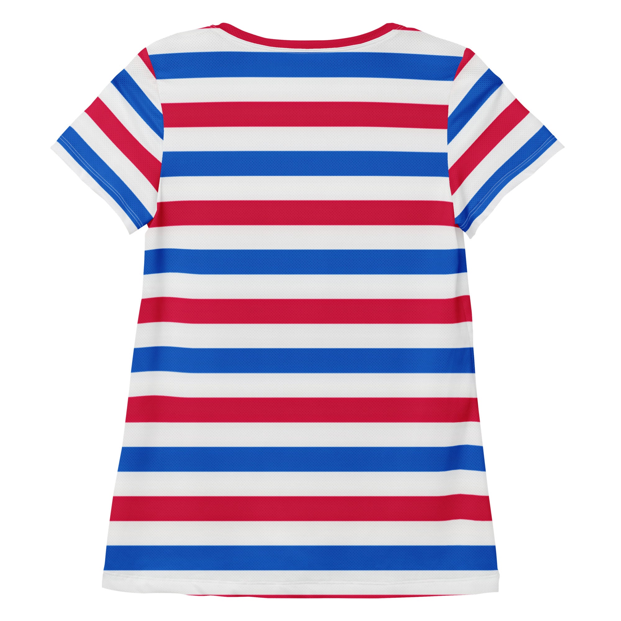 Women’s Patriotic Striped Performance Athletic T-Shirt - Lightweight Moisture Wicking Workout Top with UPF 50+