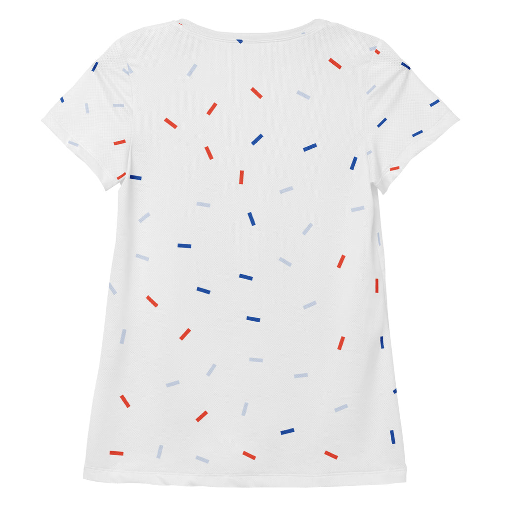 Women’s Patriotic Confetti Performance Athletic T-Shirt - Lightweight Moisture Wicking Workout Top with UPF 50+