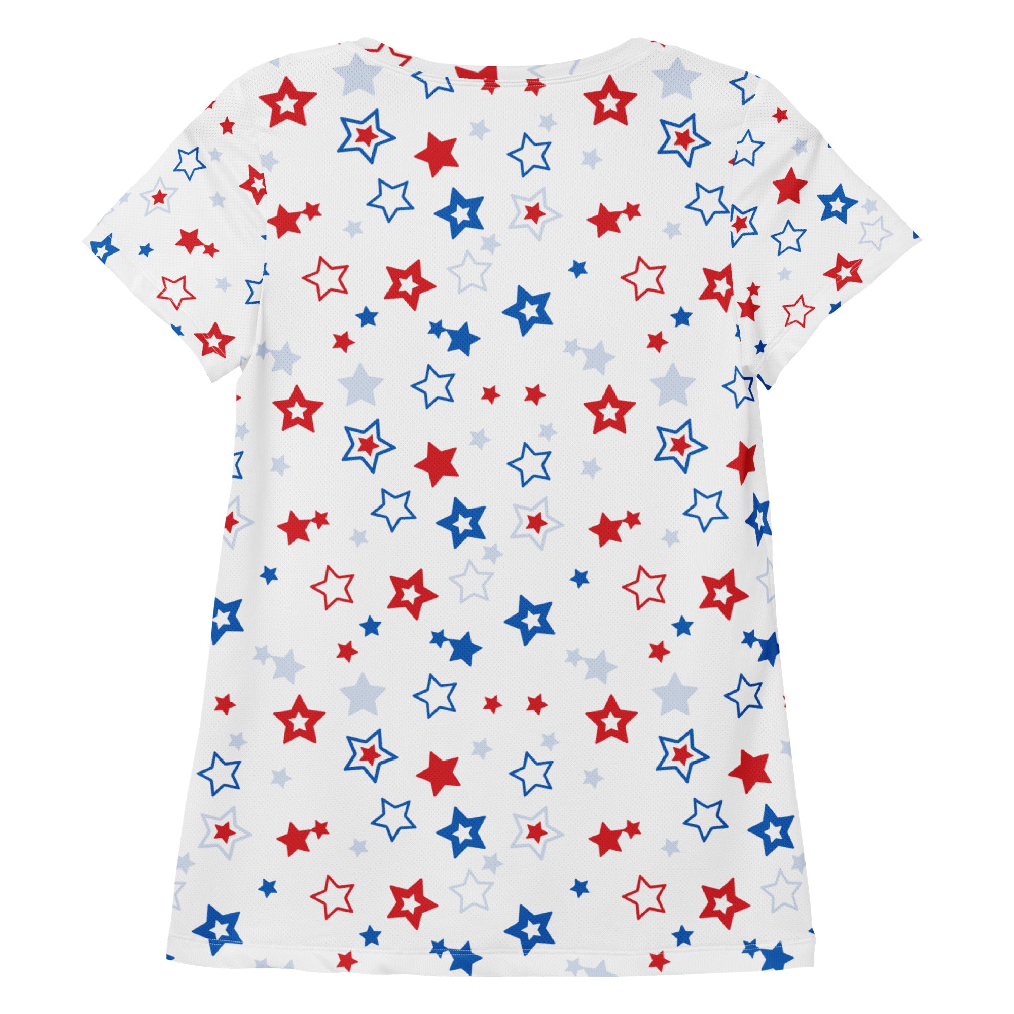Women’s Red, White And Blue Stars 4th of July Performance Athletic T-Shirt - Lightweight Moisture Wicking Workout Top with UPF 50+