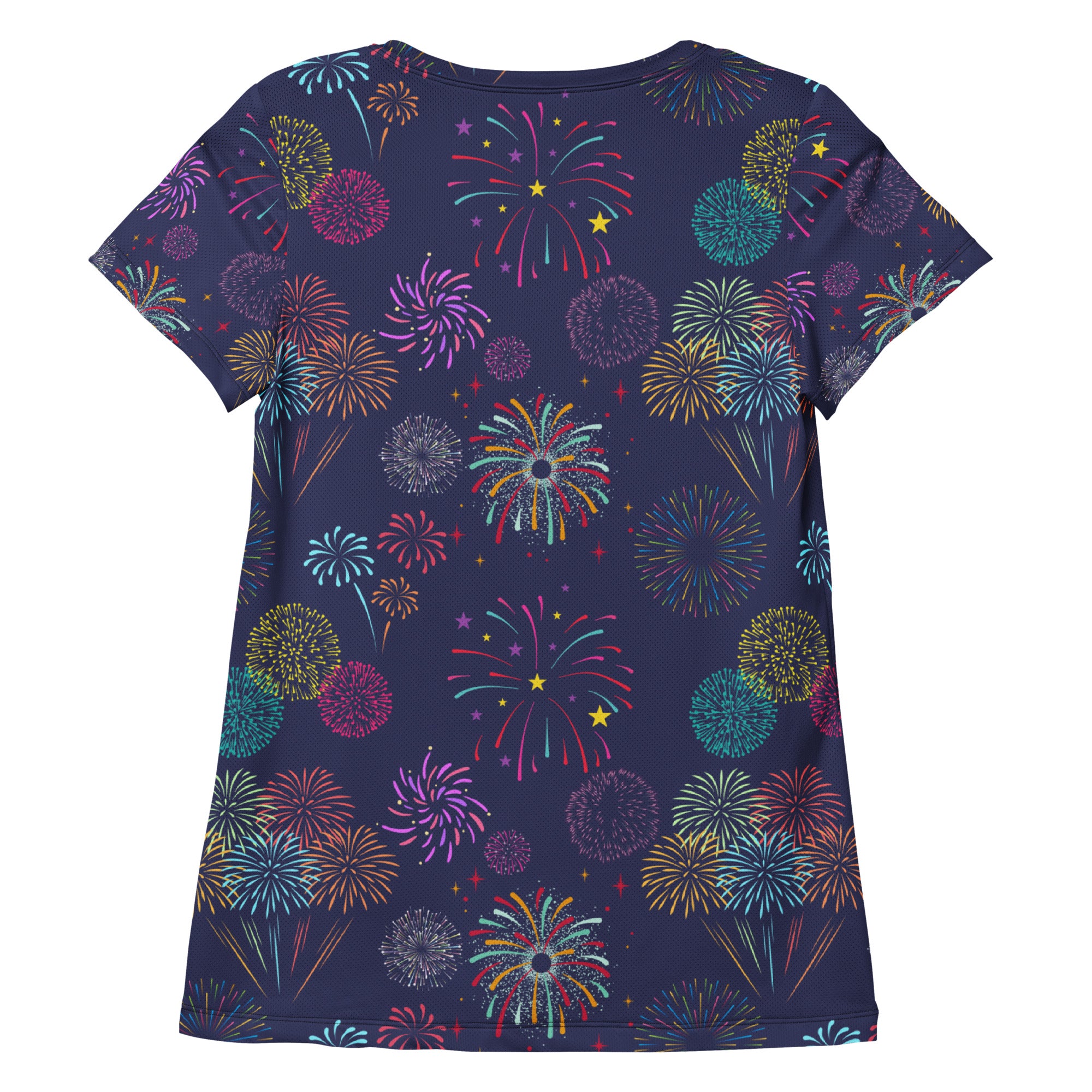 Women’s Colorful Fireworks Performance Athletic T-Shirt - Lightweight Moisture Wicking Workout Top with UPF 50+