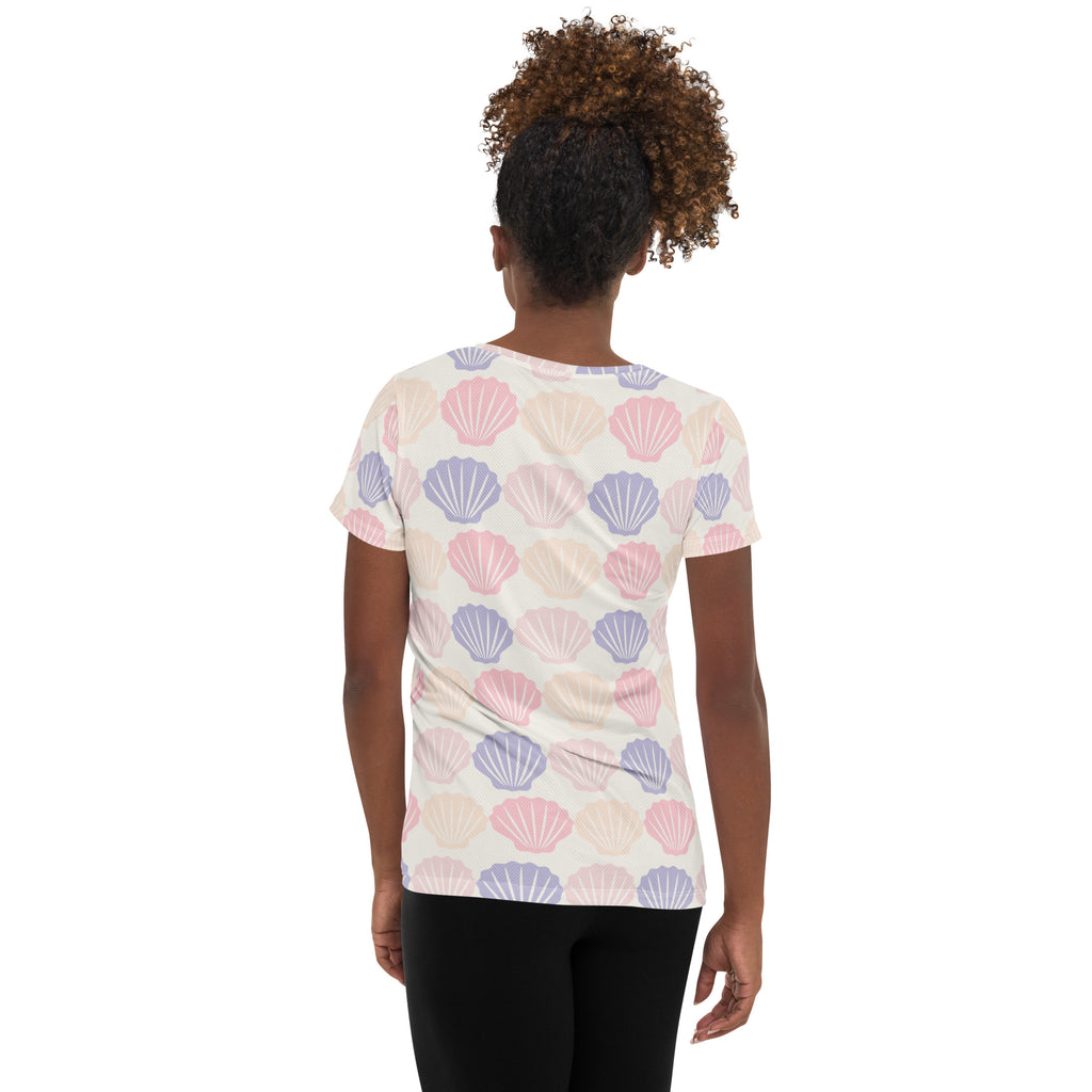 Women’s Pastel Seashell Performance Athletic T-Shirt - Lightweight Moisture Wicking Workout Top with UPF 50+