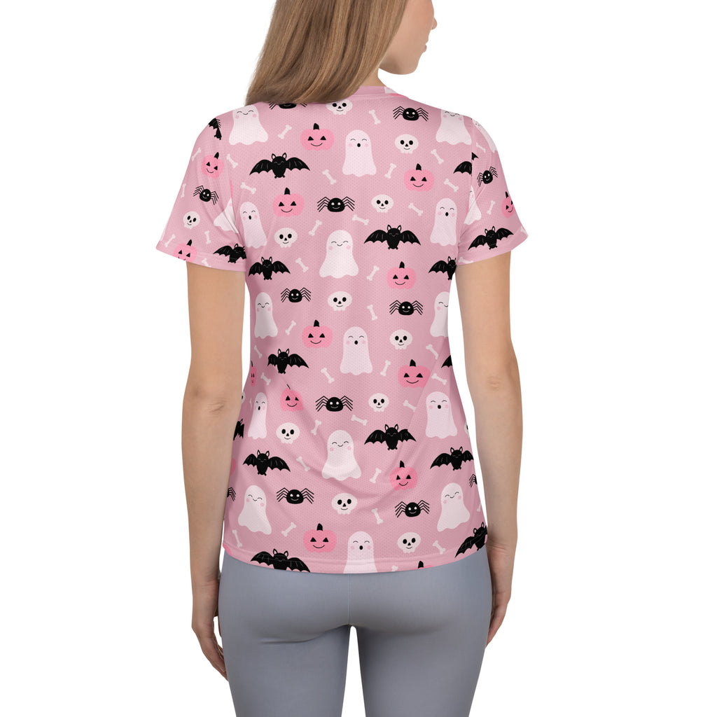Women’s Pink Halloween Performance Athletic T-Shirt - Lightweight Moisture Wicking Workout Top with UPF 50+
