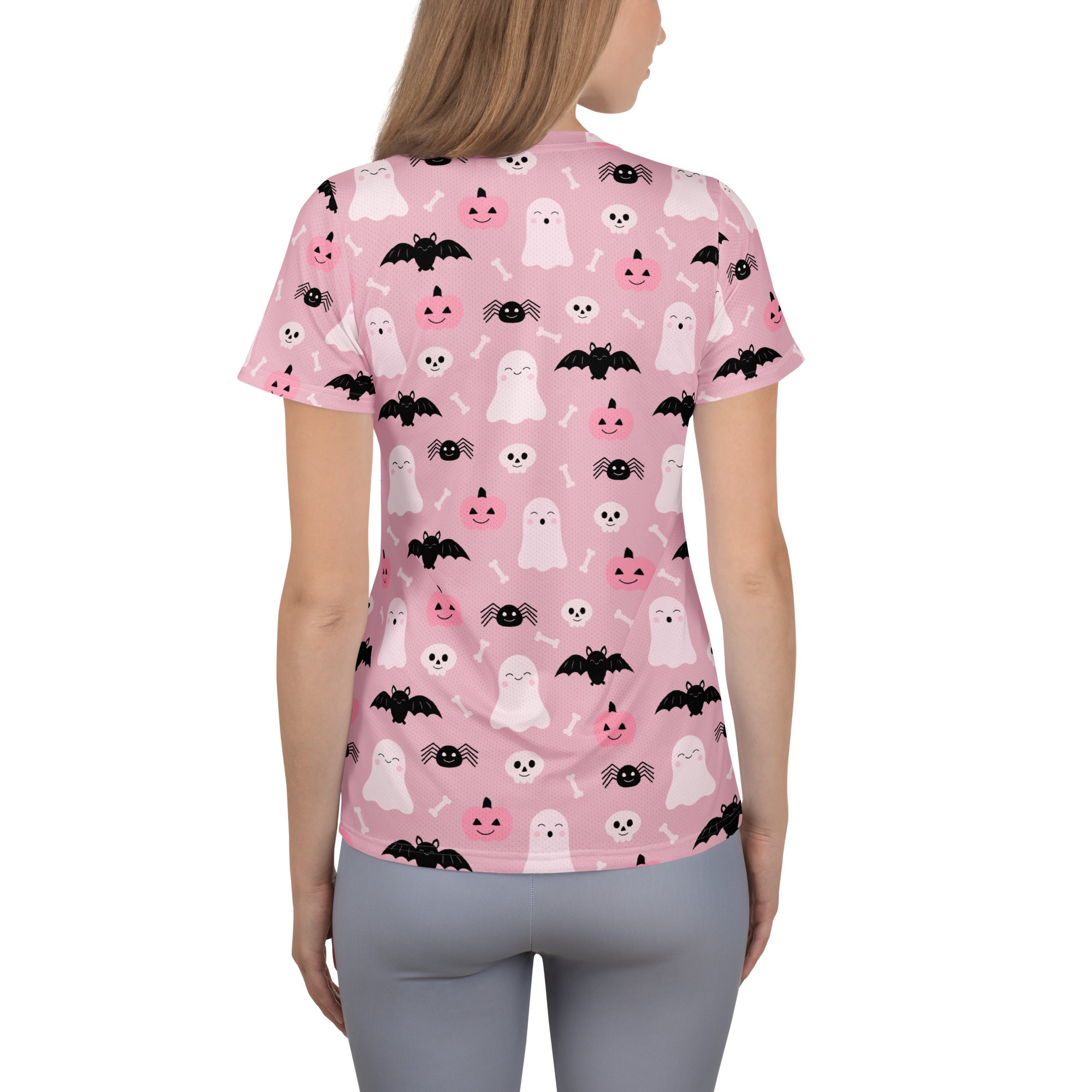 Women’s Pink Halloween Performance Athletic T-Shirt - Lightweight Moisture Wicking Workout Top with UPF 50+