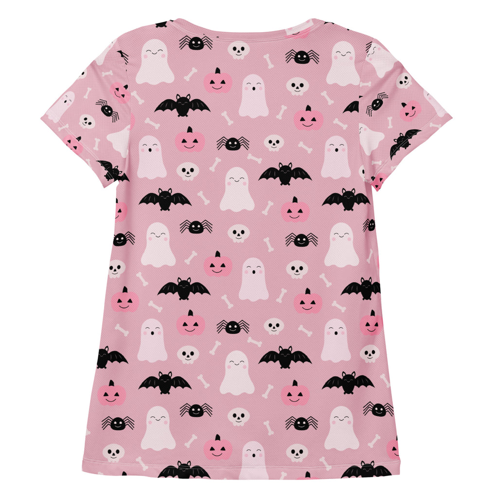 Women’s Pink Halloween Performance Athletic T-Shirt - Lightweight Moisture Wicking Workout Top with UPF 50+